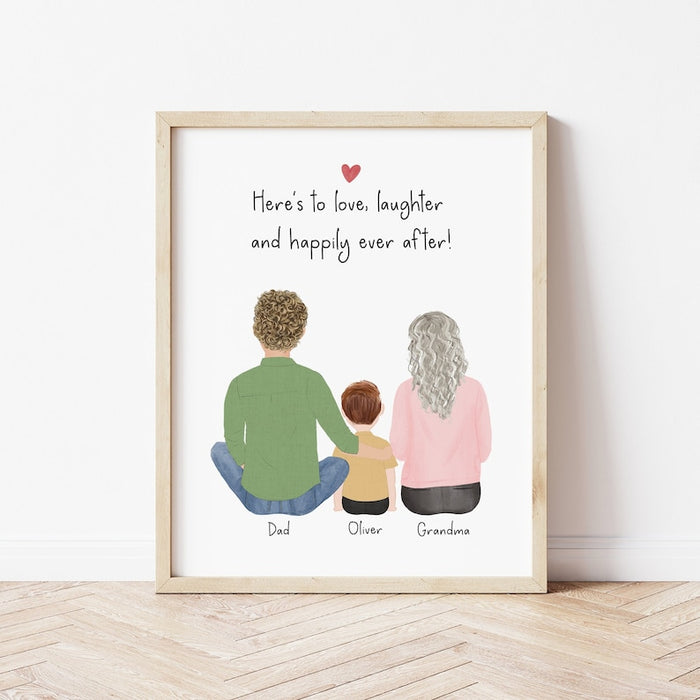 3 Generations Personalized Wall Art | Custom Illustration | Mother's Day Gift