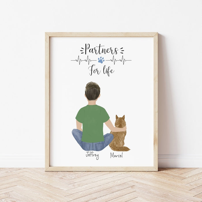 Boy and Cat Personalized Wall Art | Custom Illustration | Custom Gift