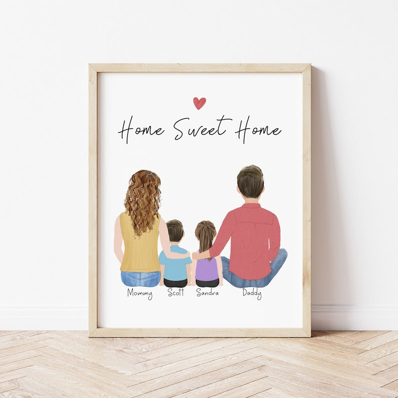 with Mom and Family personalized wall art - custom illustration by Catia Creative