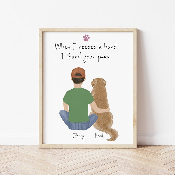Boy with His Dog Personalized Wall Art | Custom Illustration | Family Gift