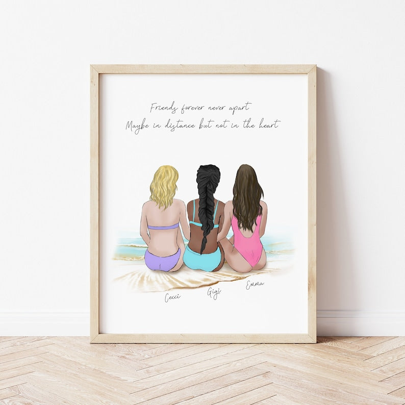 Summer Girls personalized wall art - custom illustration by Catia Creative
