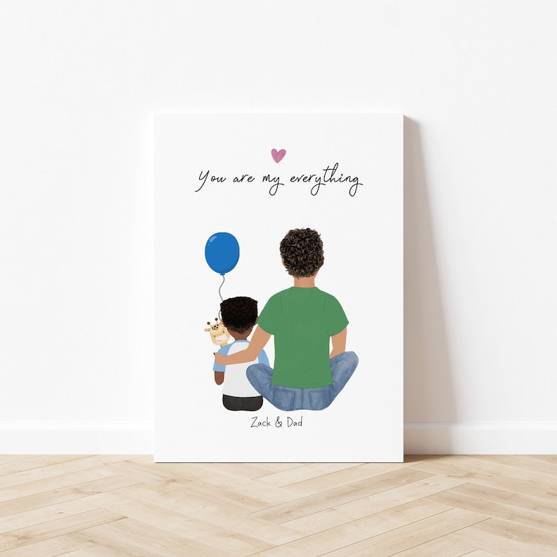 Personalized Dad and Little boy with Toy Illustration