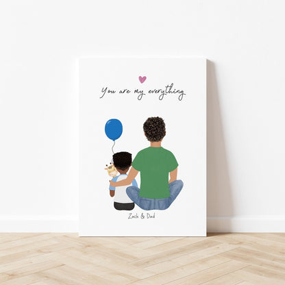 Personalized Dad and Little boy with Toy Illustration