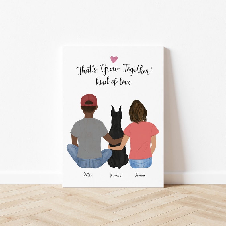 Personalized Couple with Dog Illustration