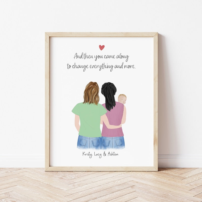 Mothers and Baby personalized wall art - custom illustration by Catia Creative