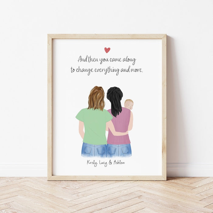 Mothers and Baby Personalized Wall Art | Custom Illustration | Mother's Day Gift