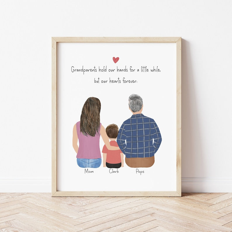3 Generation personalized wall art - custom illustration by Catia Creative