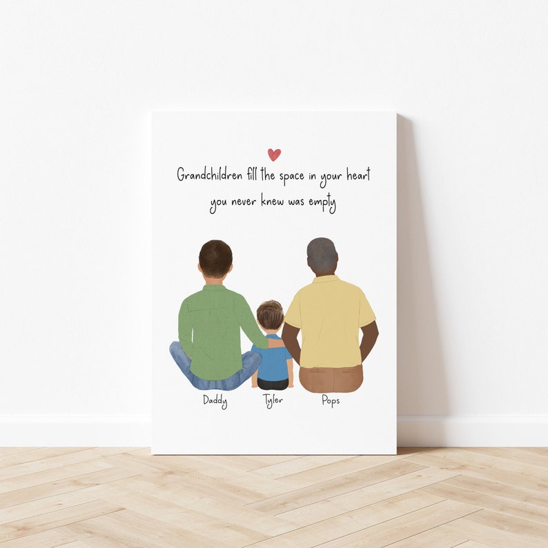 Personalized 3 Generations Wall art with grandfather