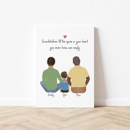 Personalized 3 Generations Wall art with grandfather