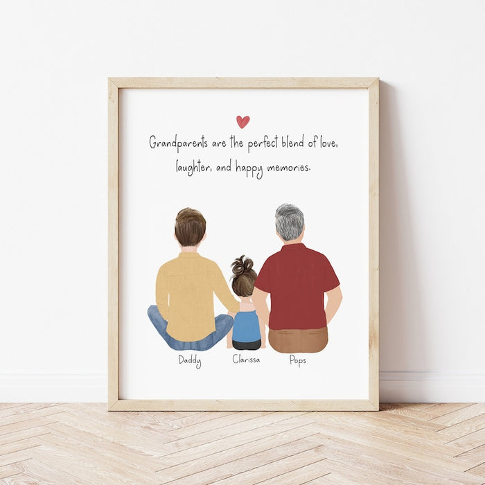 3 Generations Personalized Wall Art | Custom Illustration | Father's Day Gift