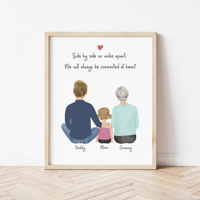 3 Generations Personalized Wall Art | Custom Illustration | Mother's Day Gift