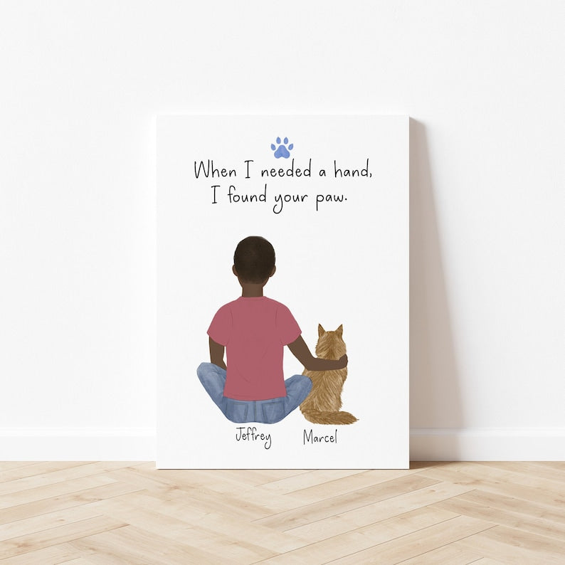 Customizable Boy and Cat Artwork