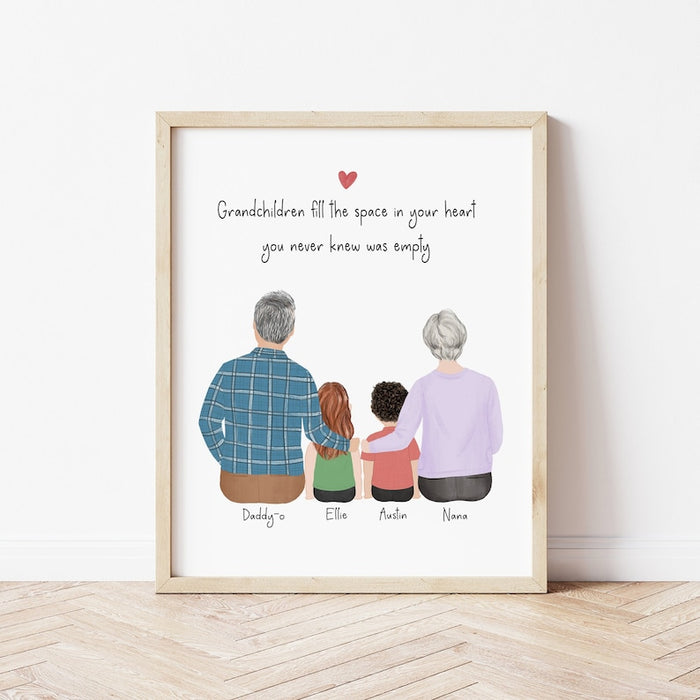 Grandparents and Grandkids Personalized Wall Art | Custom Illustration | Mother's Day Gift
