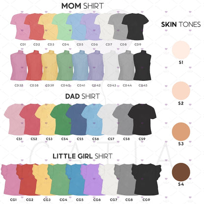 Customizable Mom, Dad, Little Girl and Cat Illustration