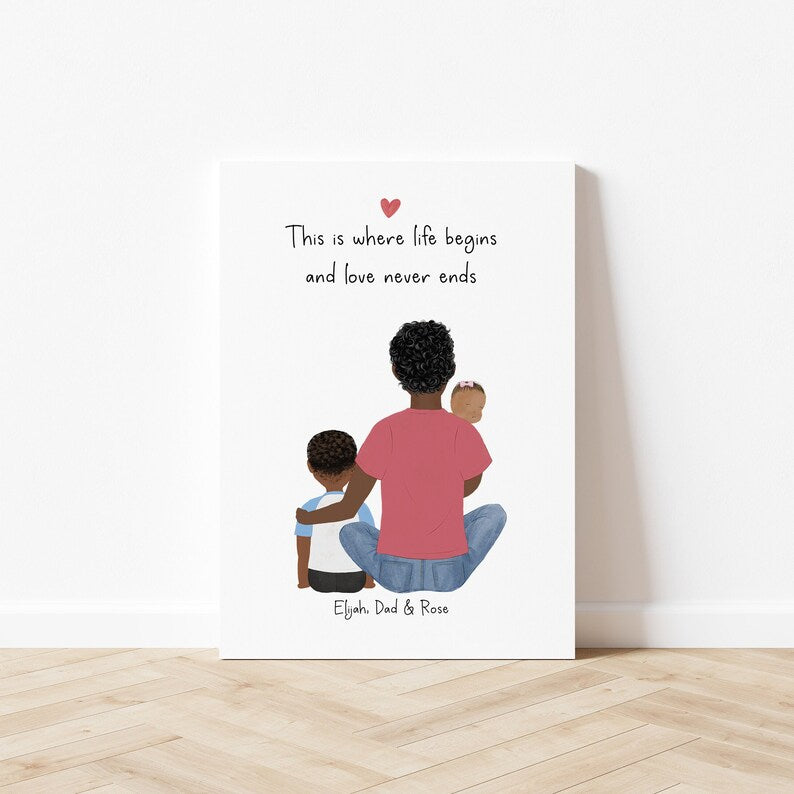 Customizable Dad, Little Boy and Baby Wall Art