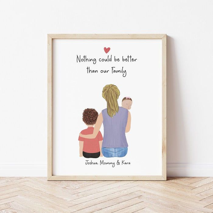 Framed With Mom and kids Personalized Wall Art | Custom Illustration | Mother's Day Gift