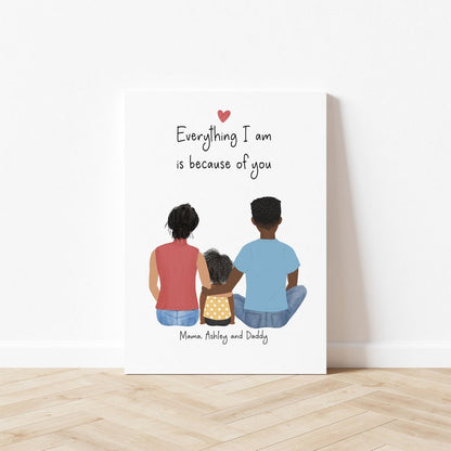 Customizable Parents and Little Girl Illustration