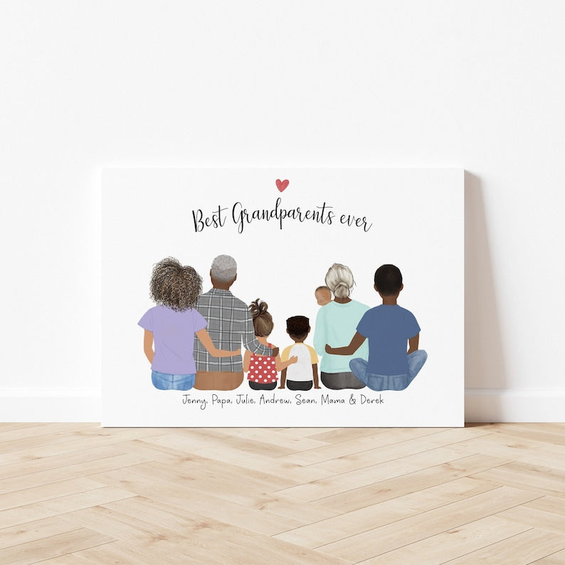 Grandparents and Grandkids Customizable Illustration