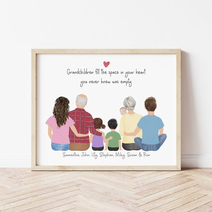 Grandparents and Grandkids Personalized Wall Art | Custom Illustration | Mother's Day Gift
