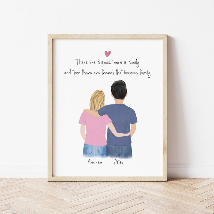 Best Friends Female and Male Personalized Wall Art | Custom Illustration | Best Friends Gift