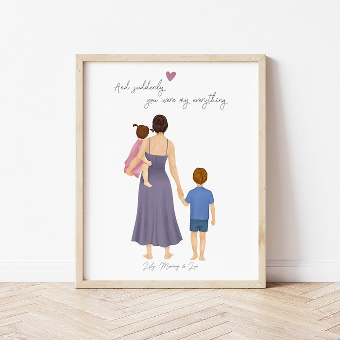 Mom and Kids Family Personalized Wall Art | Custom Illustration | Mother's Day Gift