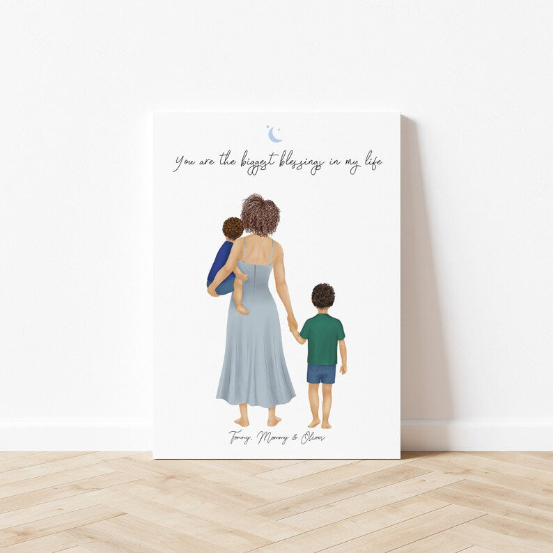 Mom and Boys Personalized Illustration