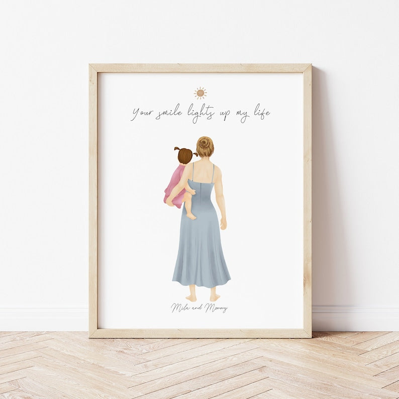 Mom and Daughter in Arms Customizable Portrait