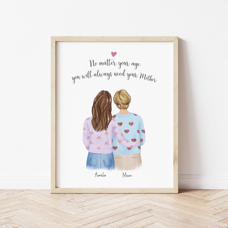 Colorful Mom and Daughter Personalized Wall Art