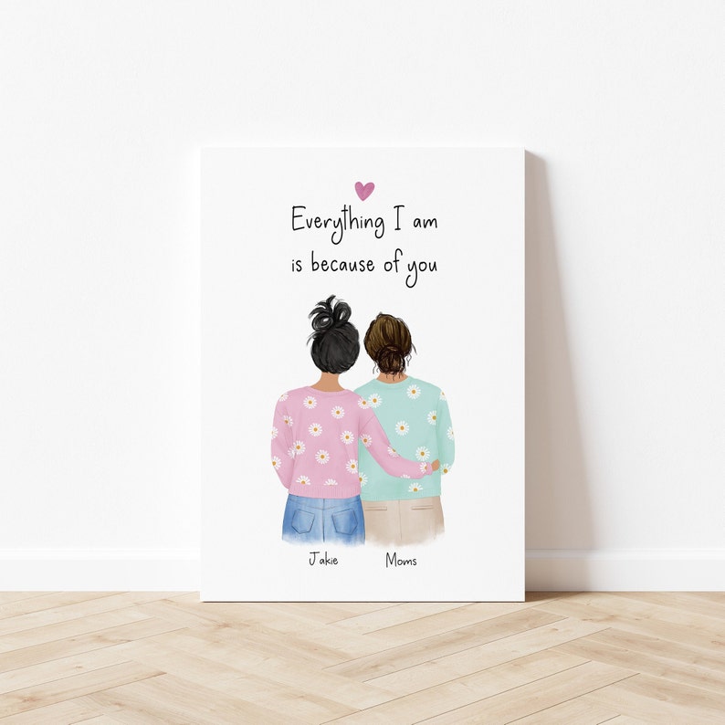 Colorful Mom and Daughter Personalized Wall Art