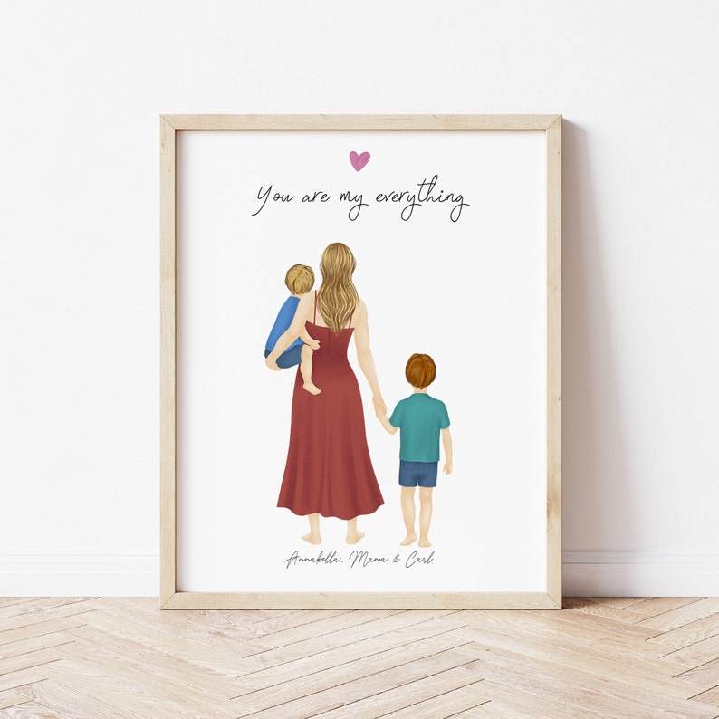 Mom and Boys personalized wall art - custom illustration by Catia Creative