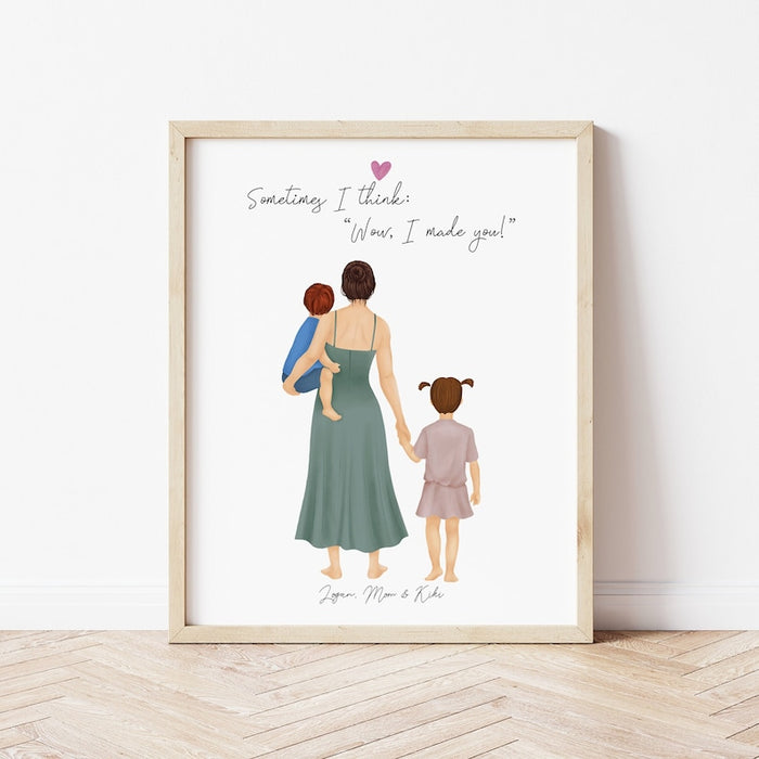 Mom and Kids Family Personalized Wall Art | Custom Illustration | Mother's Day Gift