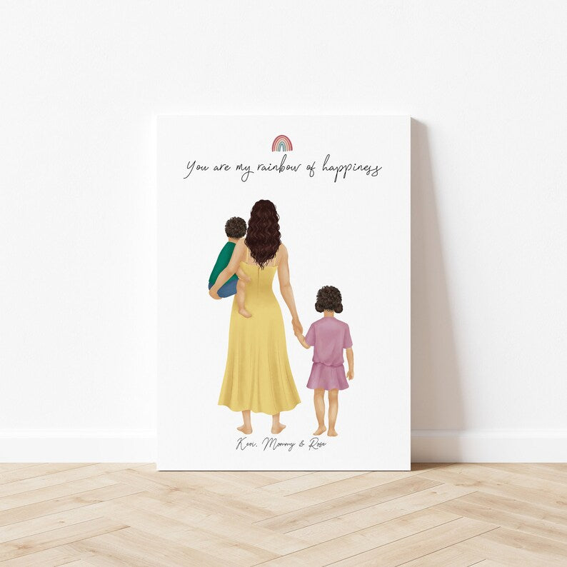 Mom and Kids Customizable Family Portrait