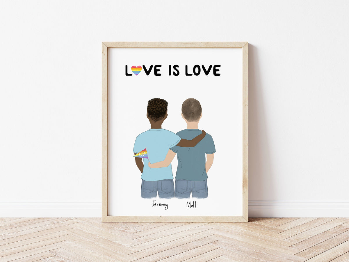 Wall Art for Lgbt Couple Male Friend Print Brother Gift Idea Gift for Boyfriend Customizable Gift Couple personalized wall art - custom illustration by Catia Creative