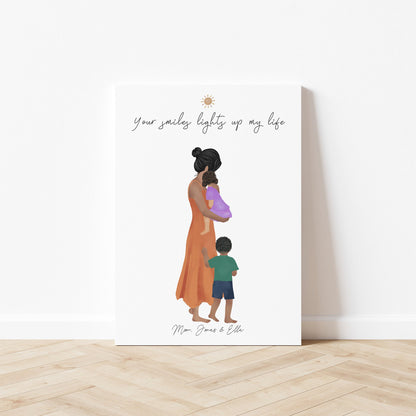 Mom and Kids Personalized Illustration