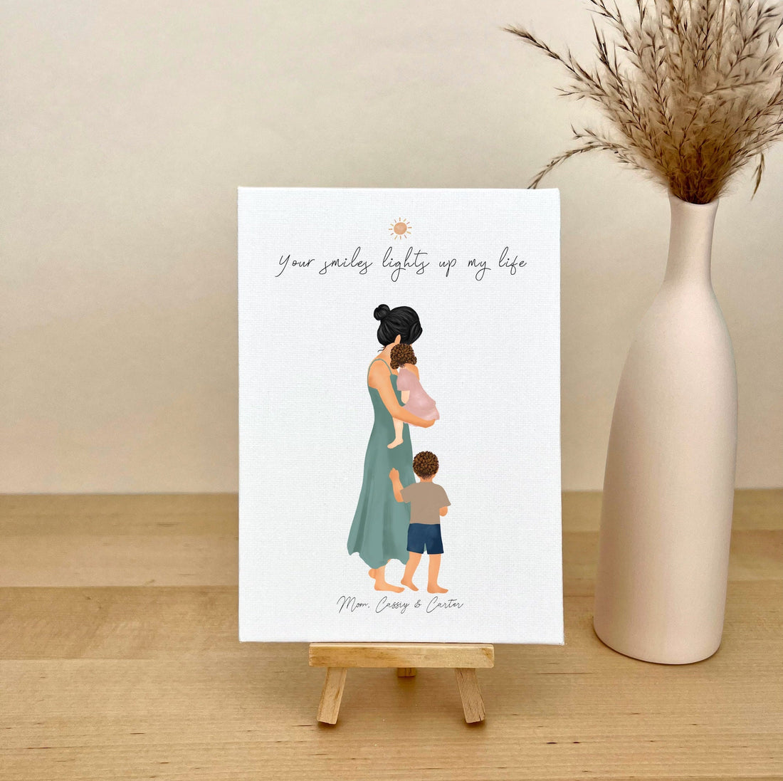 Mom and Kids Personalized Canvas Illustration