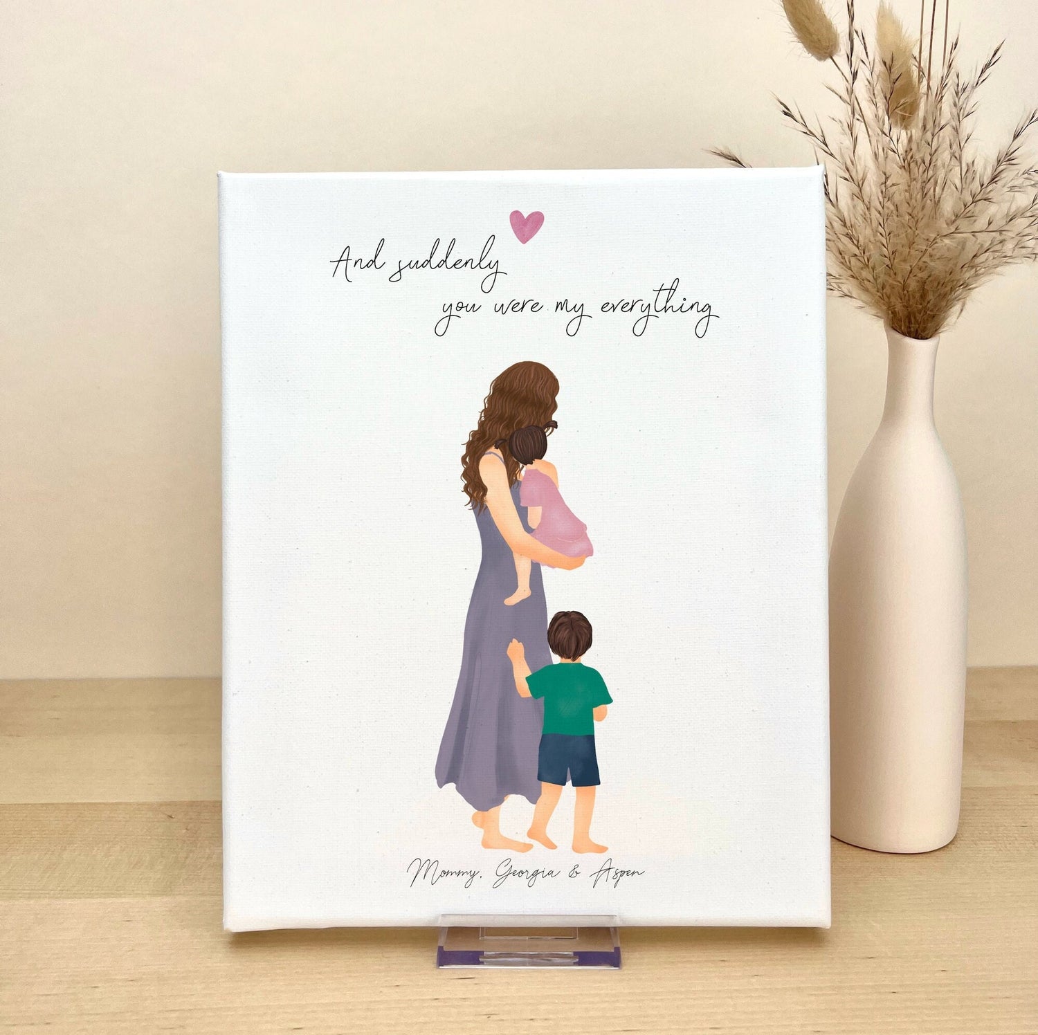 Mom and Kids Personalized Canvas Illustration