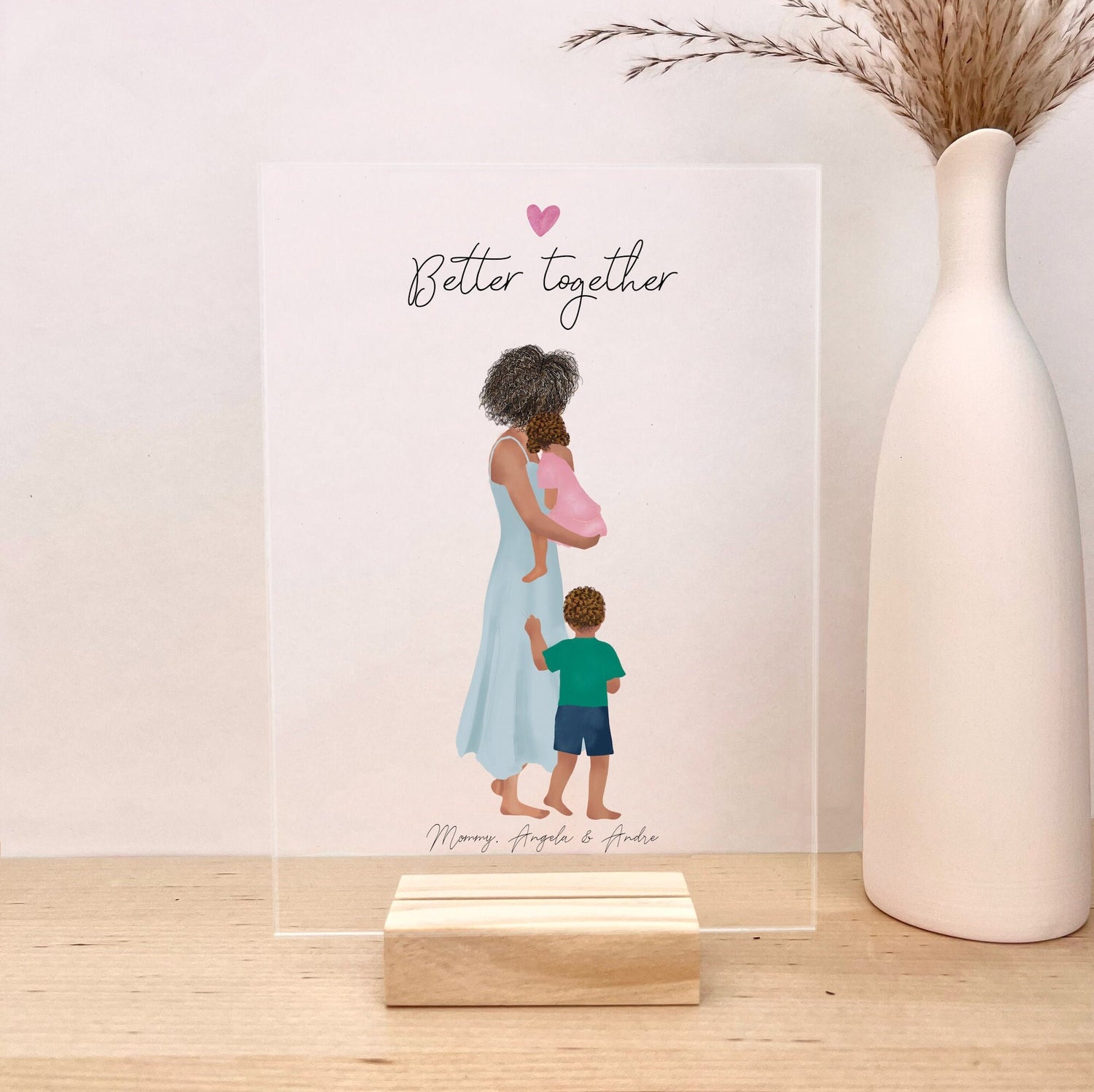 Customizable Acrylic Plaque with Mom and kids Artwork