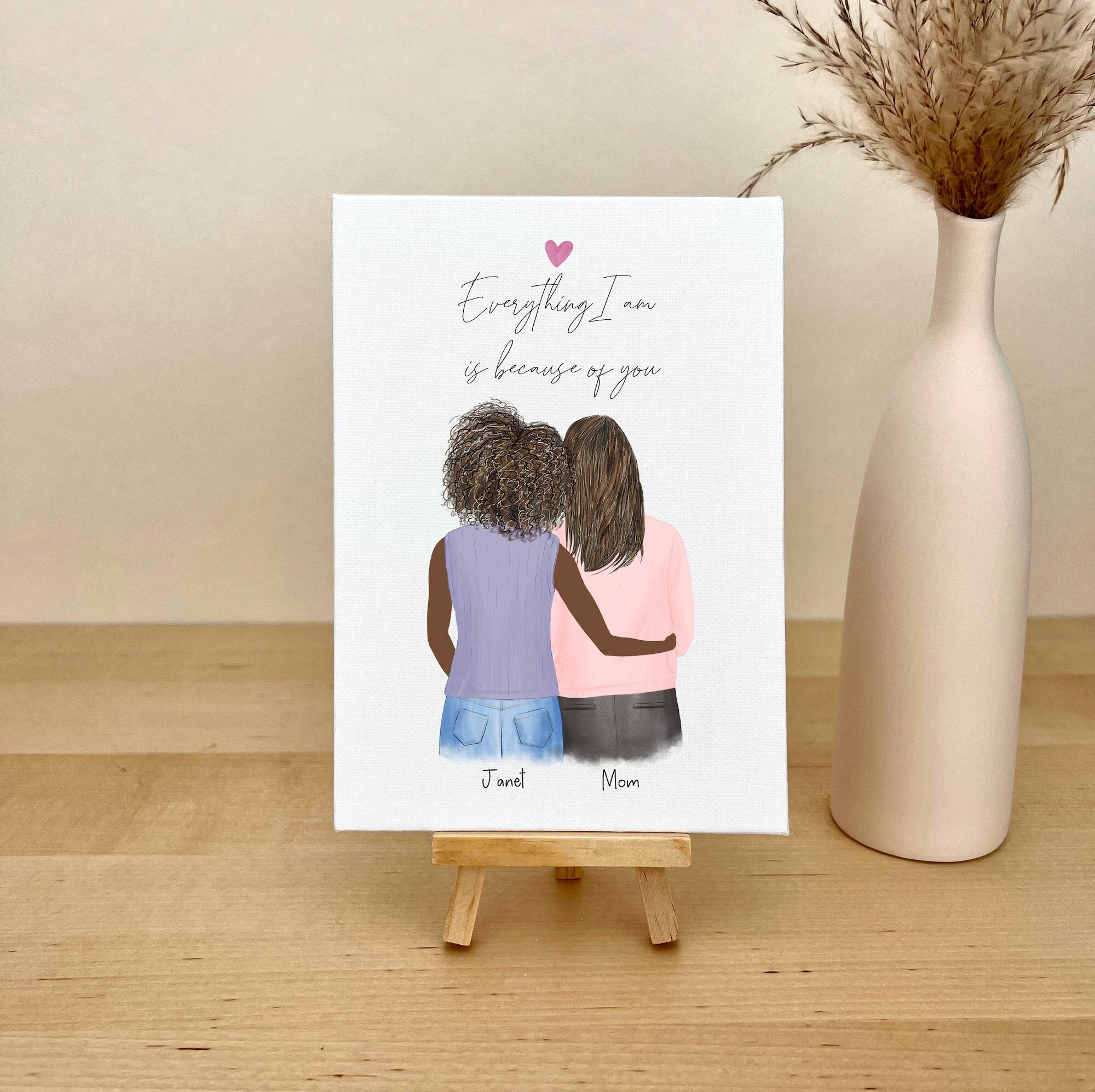 Mom and Daughter Customizable illustration on Canvas