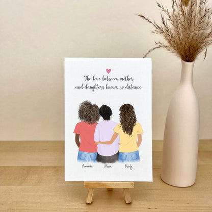 Mom and Daughters personalized Illustration on Canvas