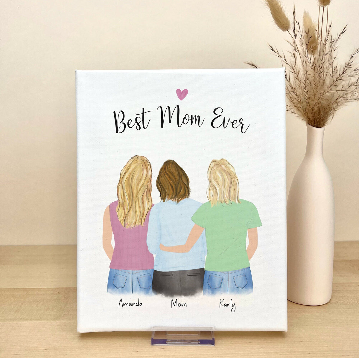 Mom and Daughters on personalized canvas print - custom wall art by Catia Creative