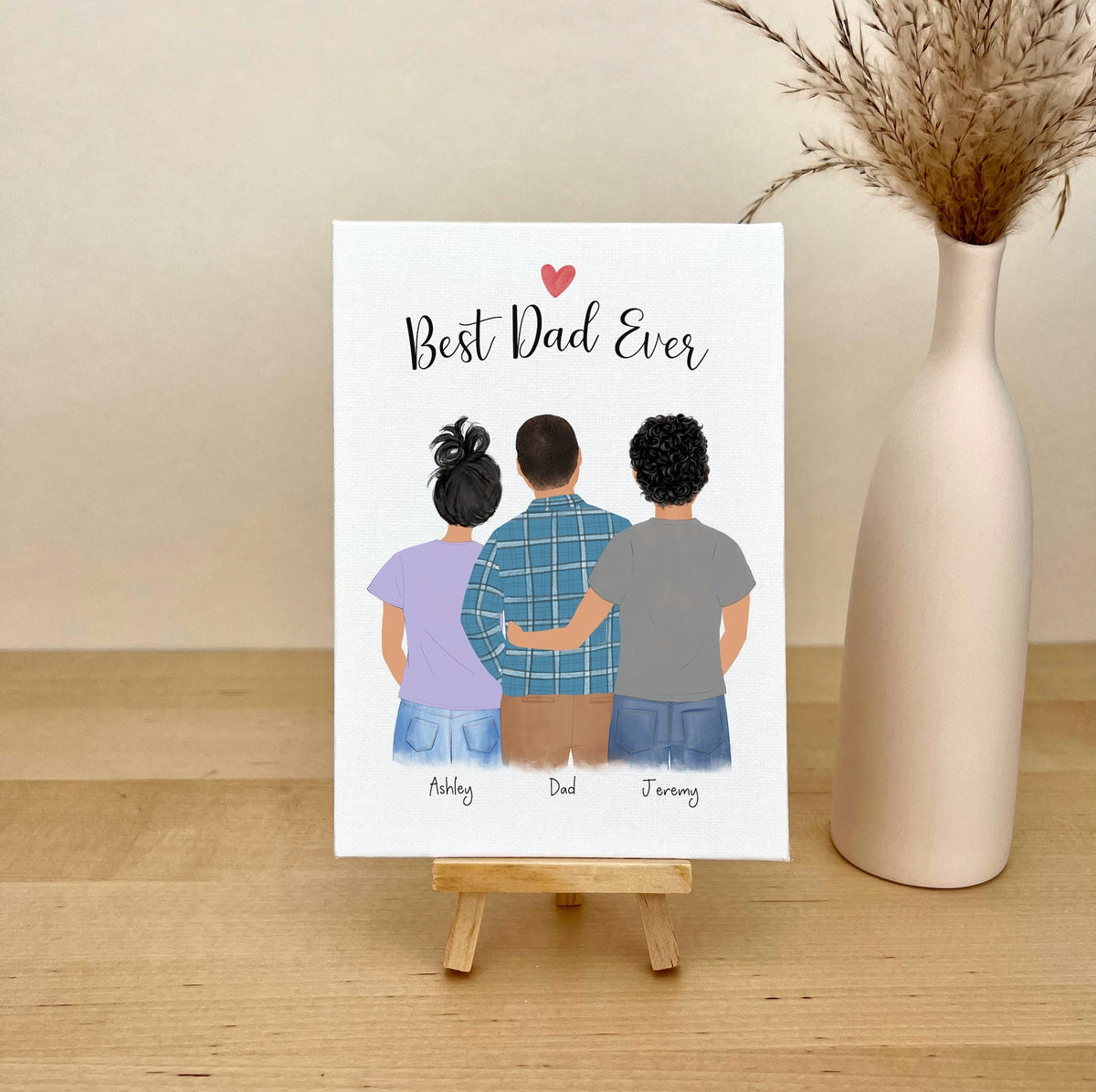 Dad Son and Daughter Personalized Canvas Print | Custom Wall Art | Father's Day Gift