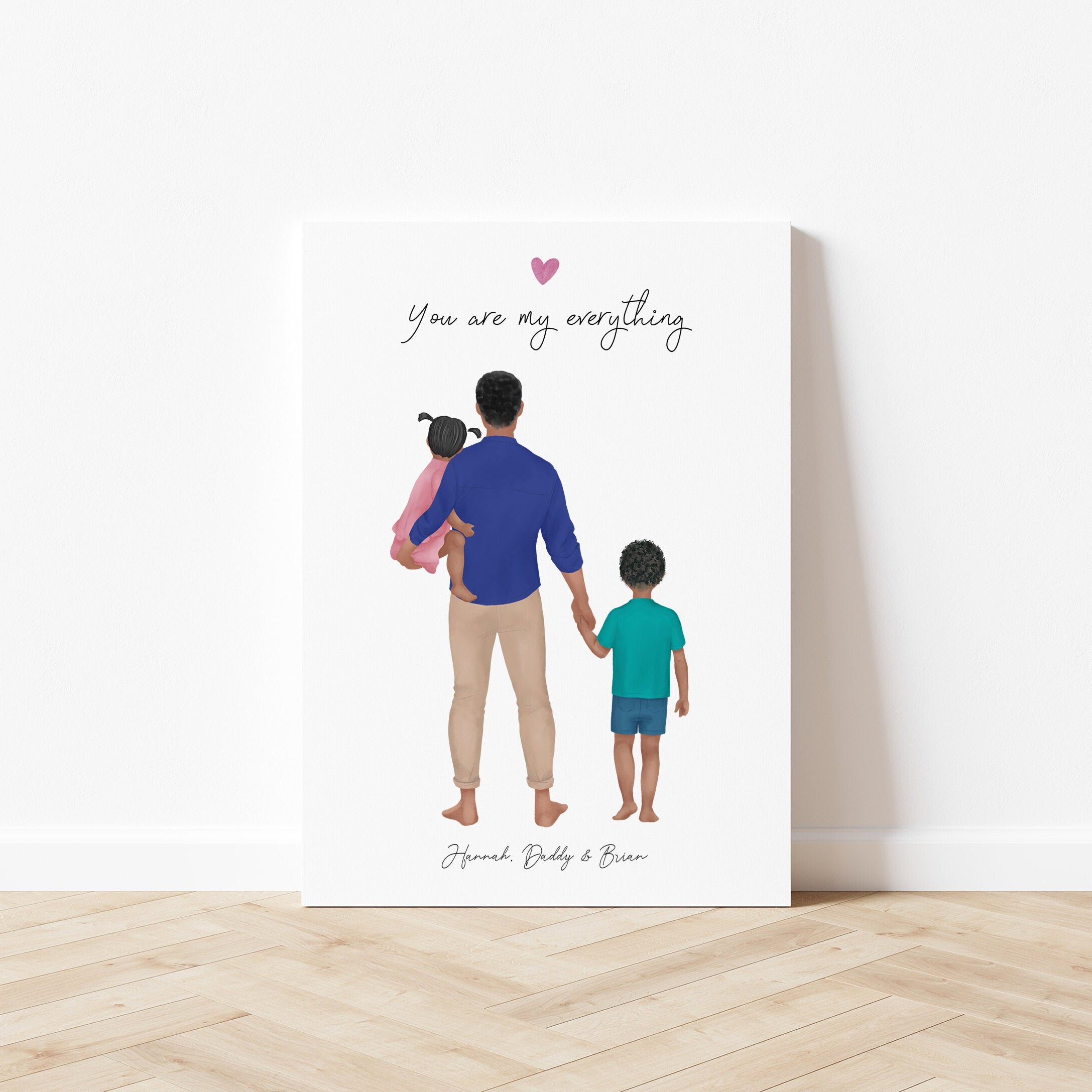 Customizable Dad, daughter and son Personalized Artwork