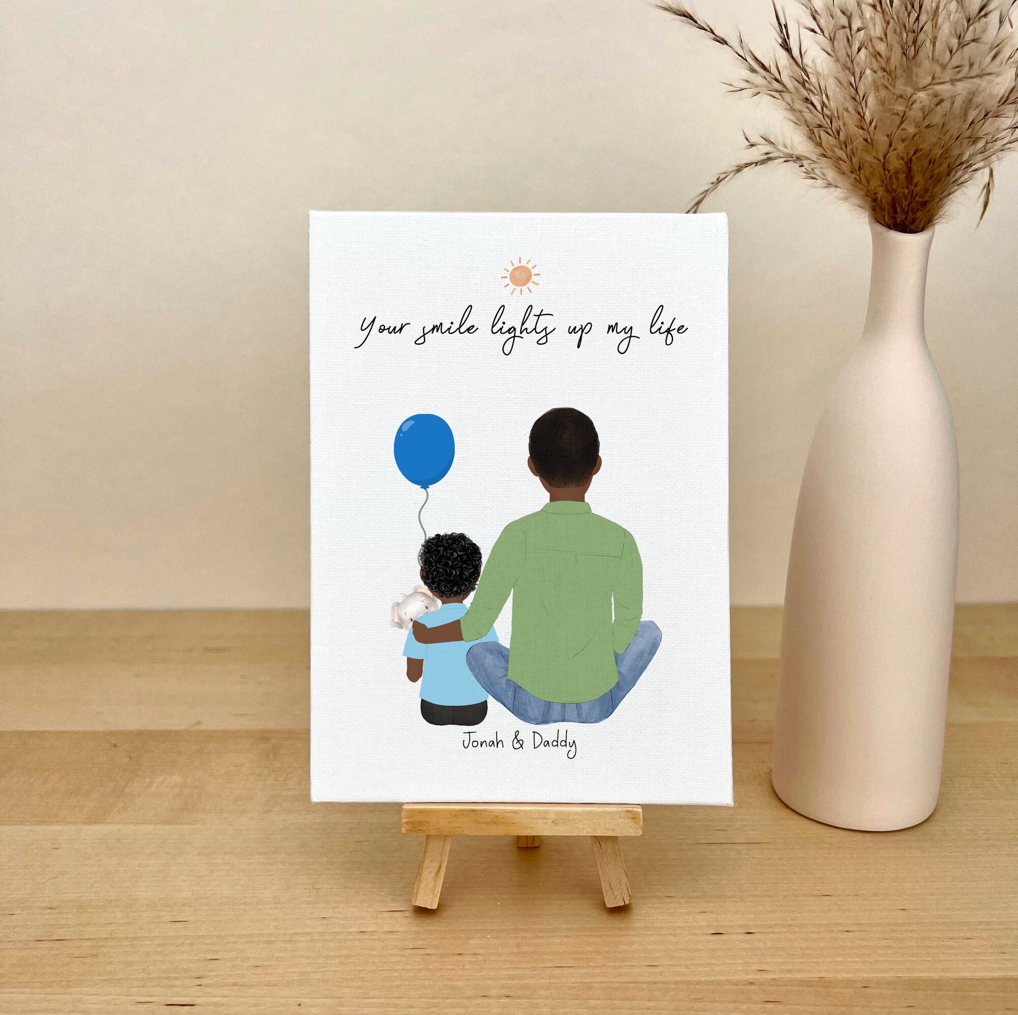 Personalized Dad and Little Boy Canvas Illustration