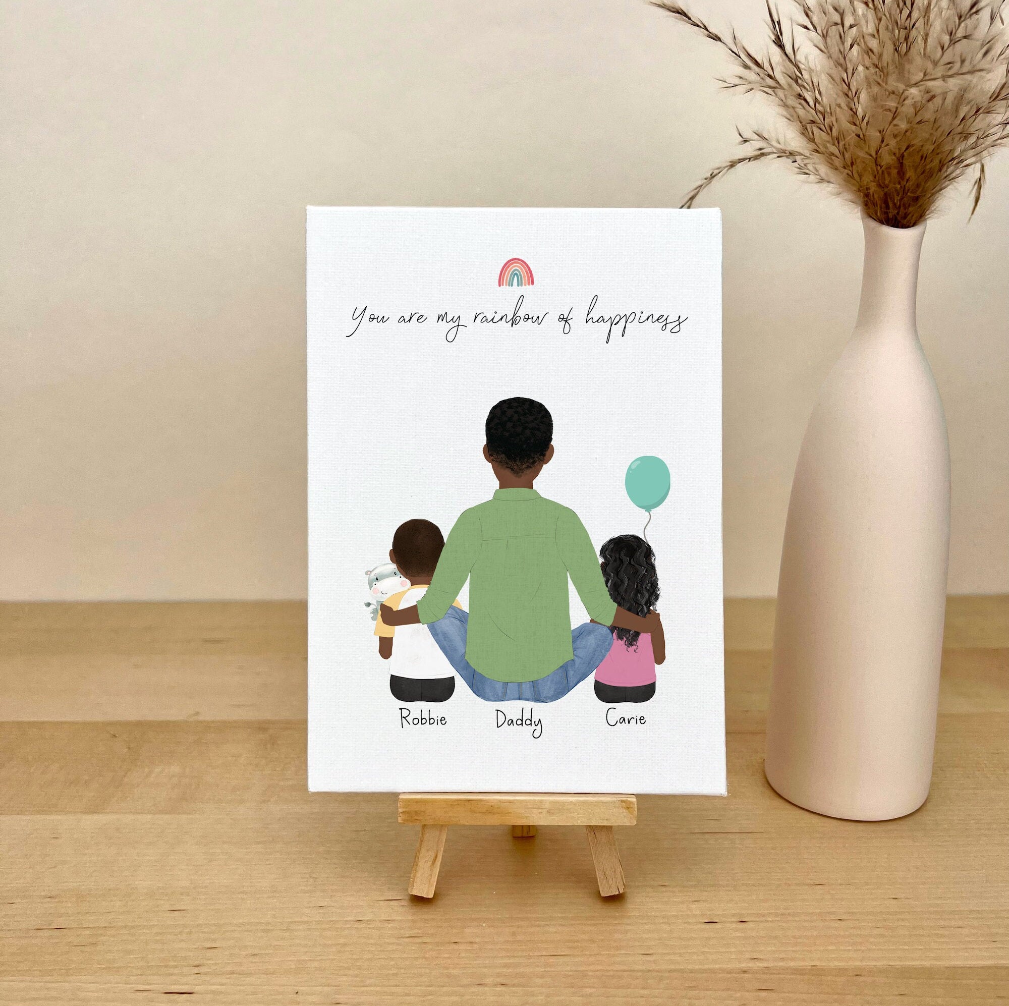 Personalized Canvas Portrait for Dad, Little Girl and Little Boy