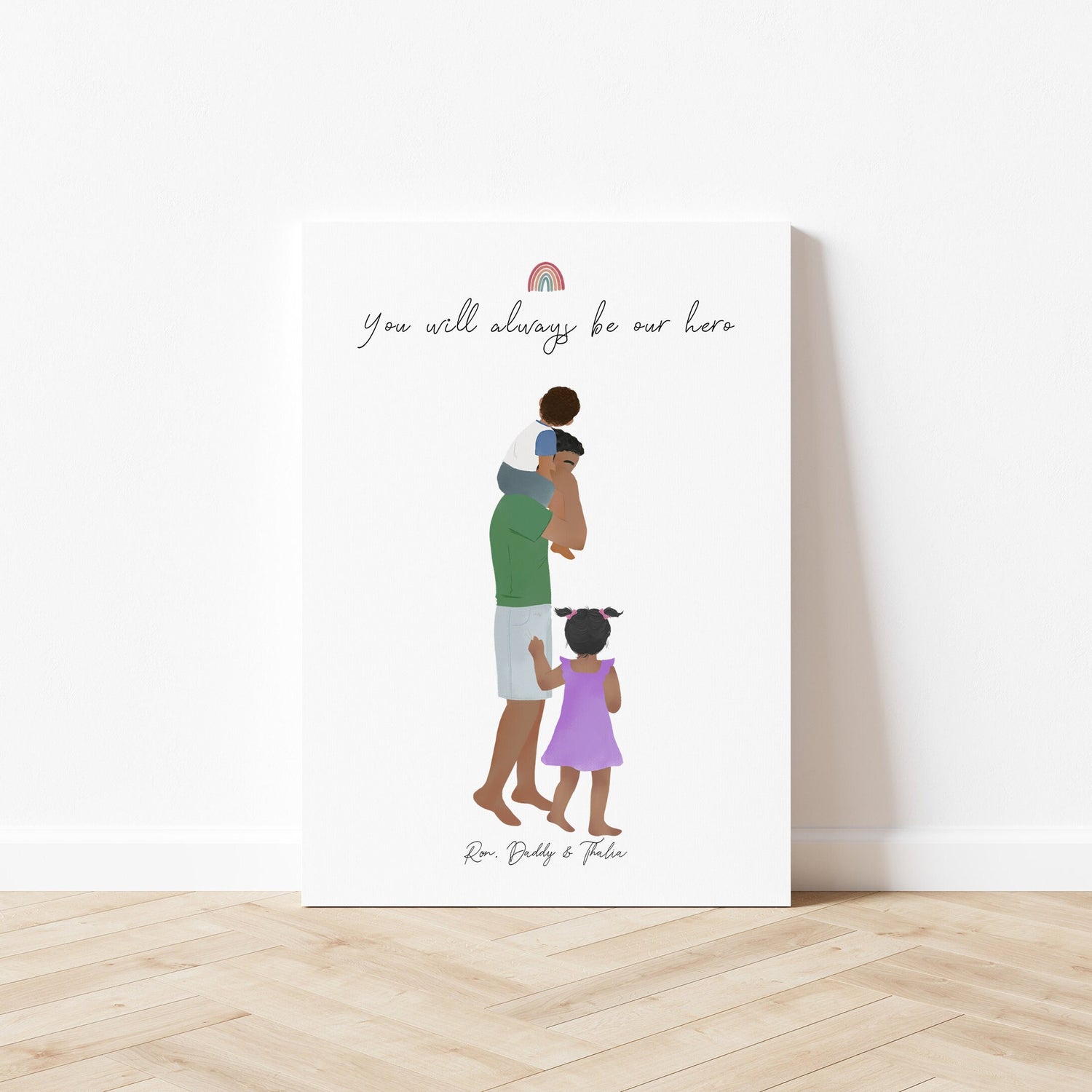 Personalized Dad, Son and Daughter Illustration