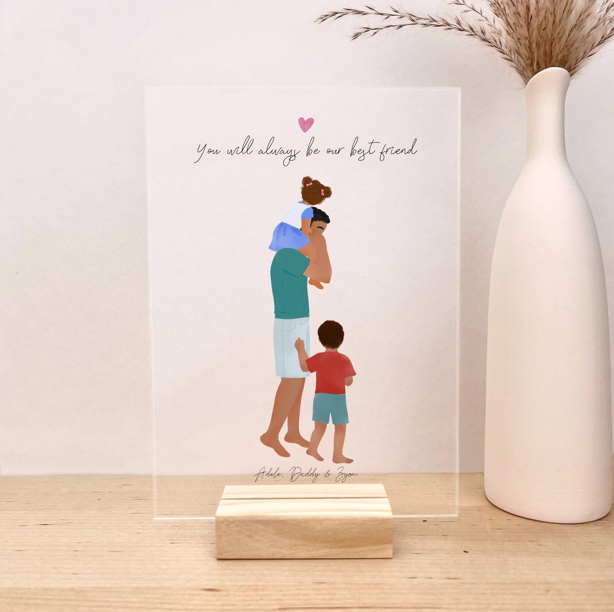 Customizable Dad, Little Girl and Boy Acrylic Plaque