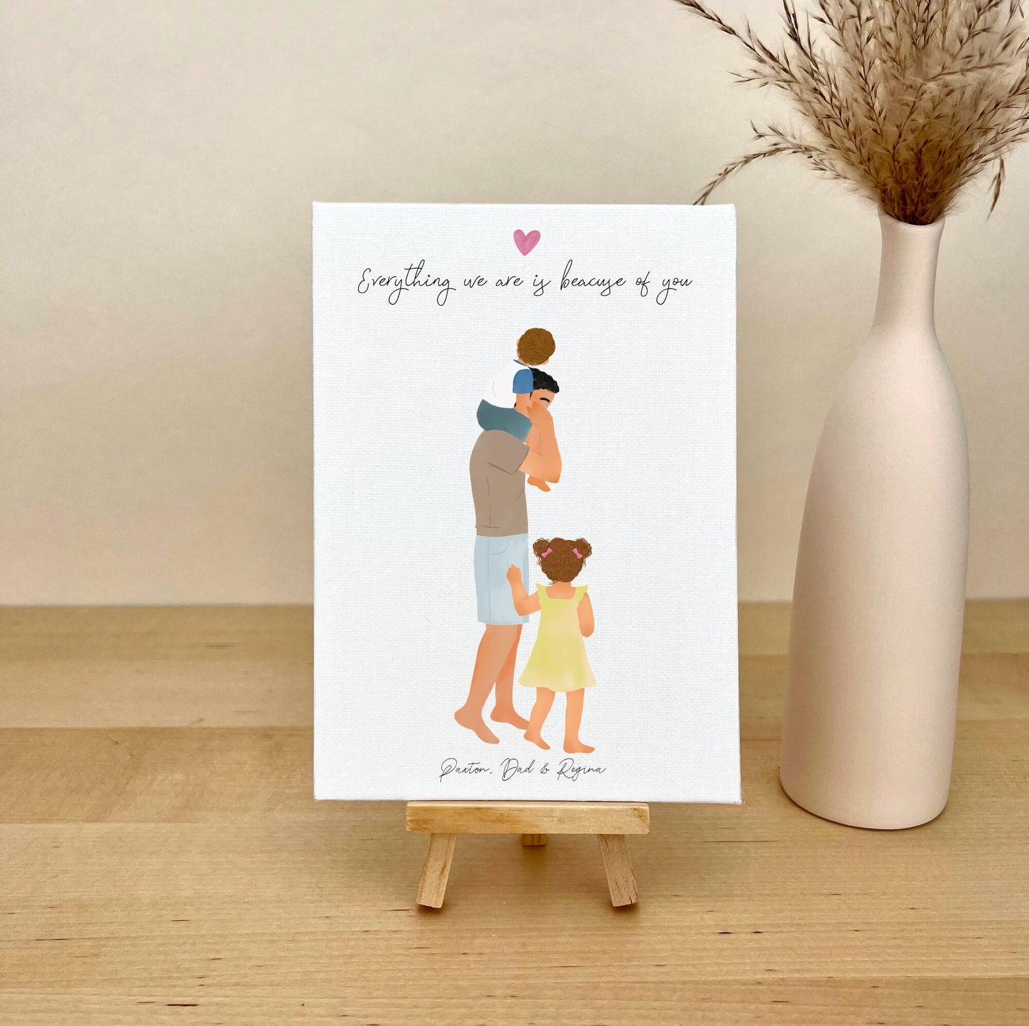 Dad, Little Boy and Girl Canvas Portrait