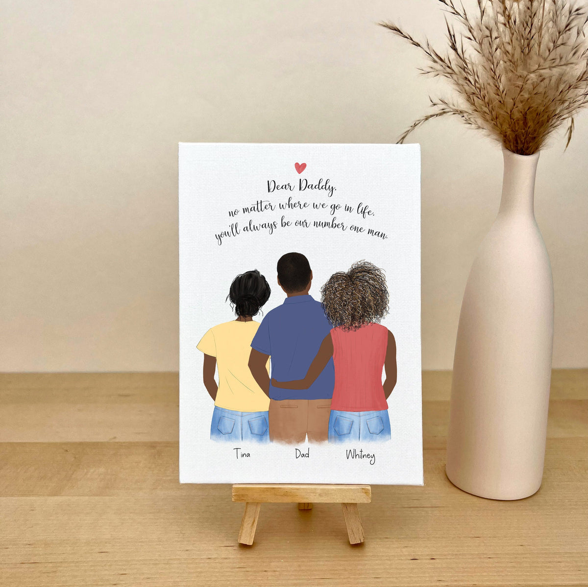 Dad and 2 Daughters Personalized Canvas Print | Custom Wall Art | Father's Day Gift