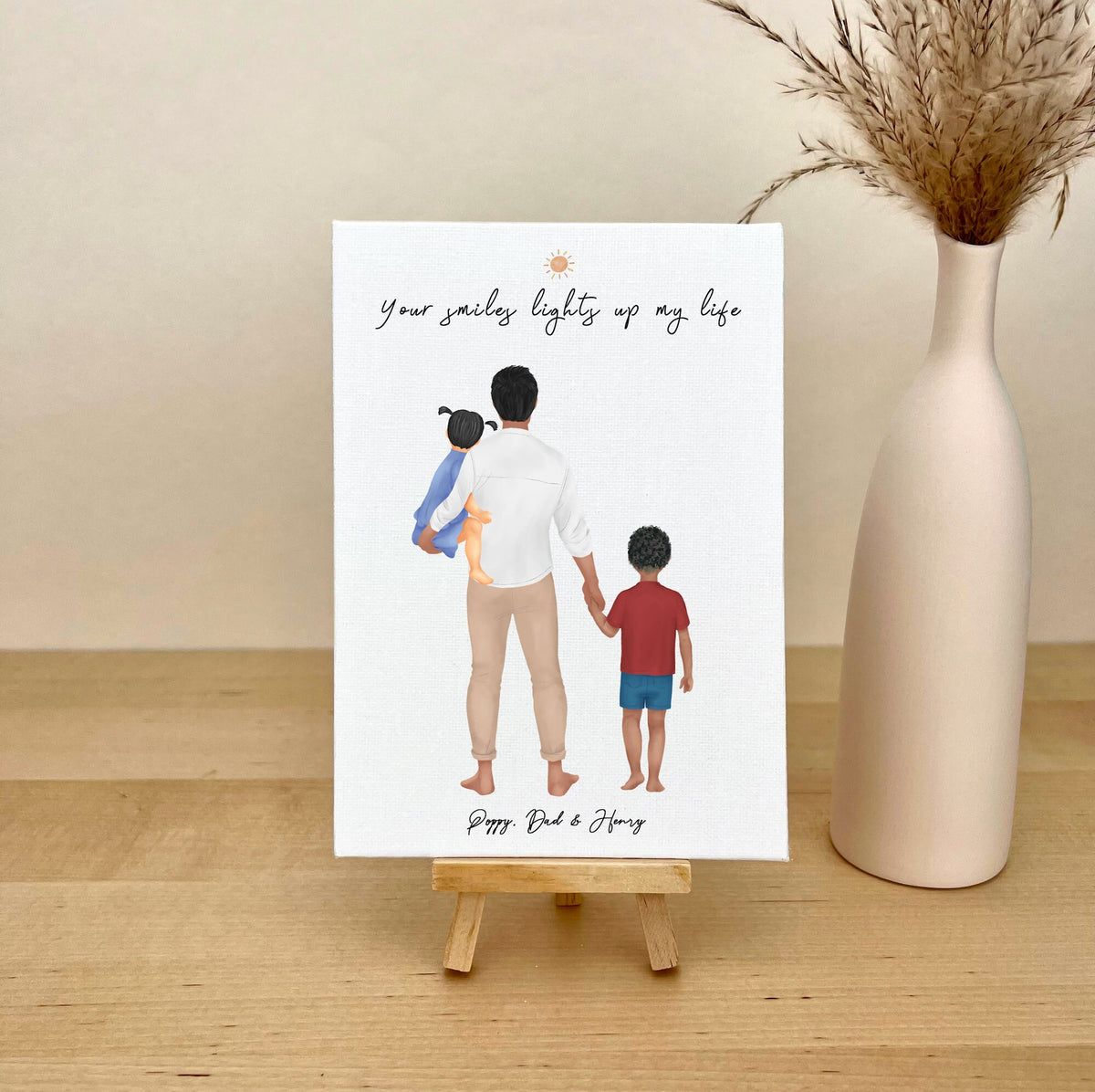 with Dad and kids. Personalized Canvas Print | Custom Wall Art | Father's Day Gift