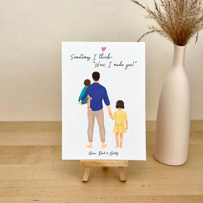 Dad, Little Boy and Girl Customizable Canvas Illustration